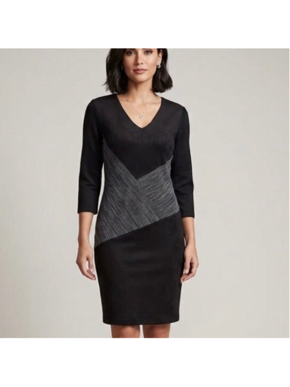 DKNY Y2K Colorblock Sheath Dress Black Grey Stripe Quiet Luxury Size S SKU 1693